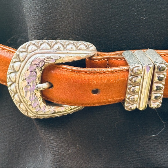 Brighton Vintage Leather Belt with Silver Accents - Picture 2 of 12